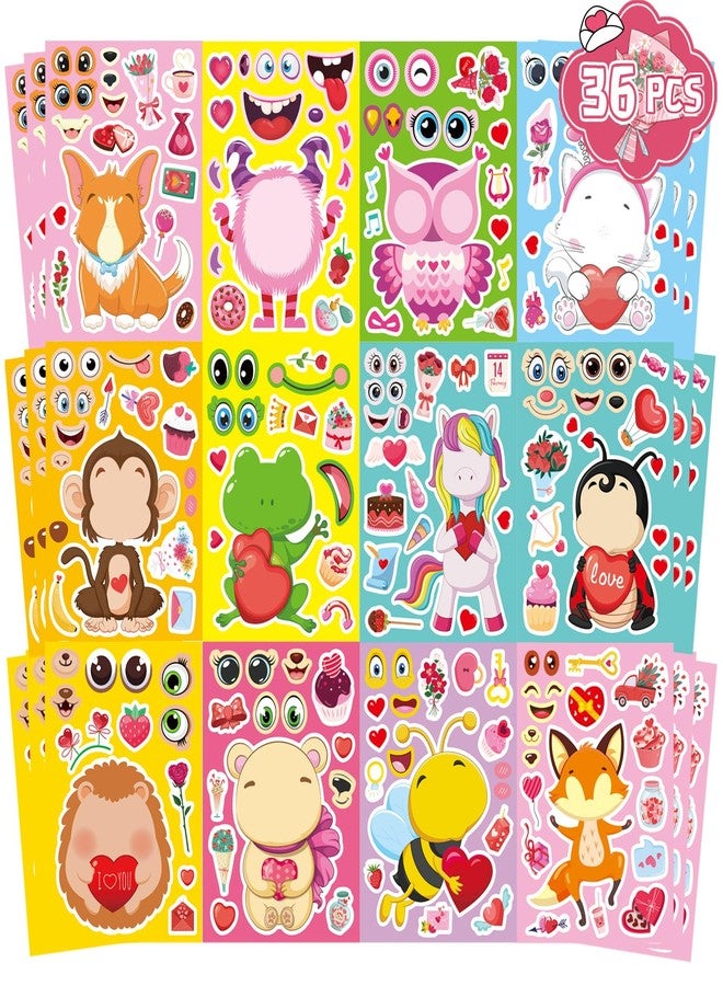 DUJAA 36 Sheets Valentine' s Day Make a Face Stickers, Make Your Own Valentine Animal Stickers for Kids, 12 Designs of Animal Stickers for Boys Girls Valentine's Day Activities Party Favors Supplies - Image 1
